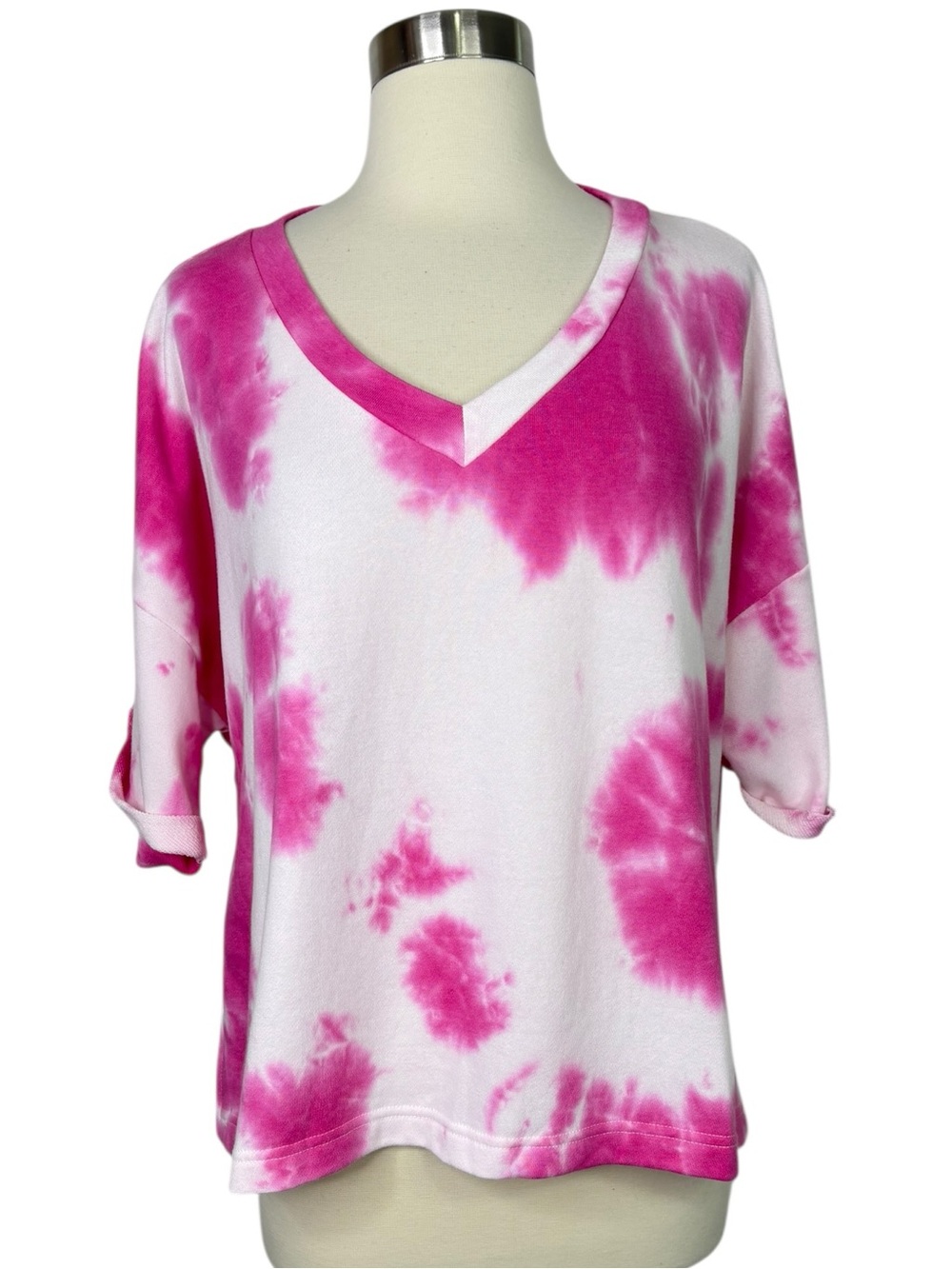 Melloday Tie-Dye V-Neck Top, Large